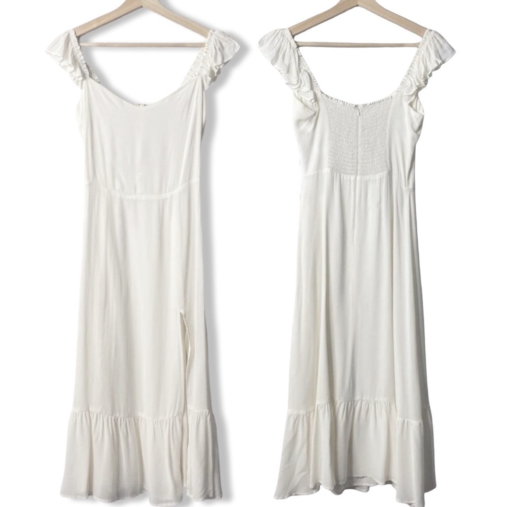New Reformation Bondi Midi Georgette Side Slit Dress Ivory Size 4 - Picture 8 of 14